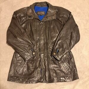 Vintage 90s Wilsons Leather Bomber Jacket Brown Blue Lining  Small